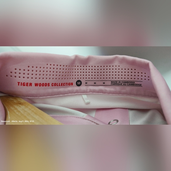 Nike Coller Polo Golf Shirt Tiger Woods Edition stripes pink Size Medium. Made i - Picture 6 of 8